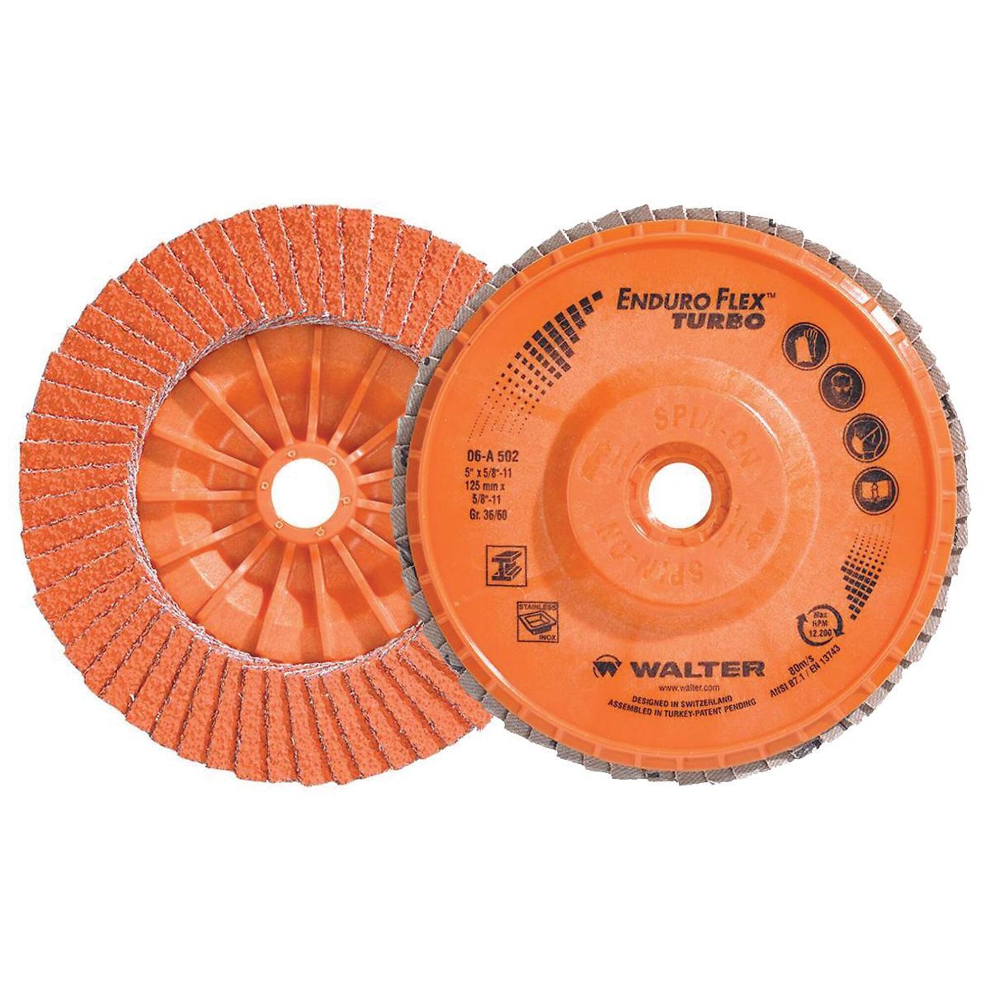 Walter Enduro-Flex Turbo Flap Discs — 5in. x 5/8in.-11, 36/60 Grit, Pack of 10, Model# 06A502